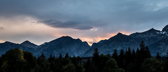 Tetons, clouds, mountains, sky, sunset, rain