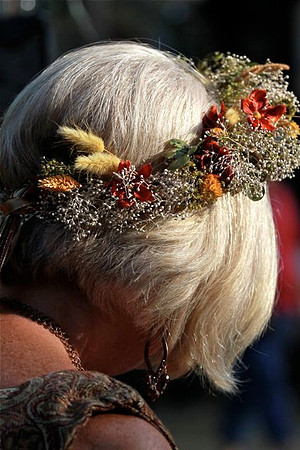 A flowered headdress